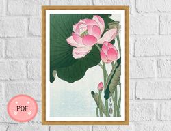 Cross Stitch Pattern , Blooming Lotus Flowers, Ohara Koson , Pdf Format,Instant Download , Japanese Art , Japan Flower