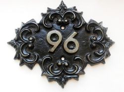Old fashioned cast iron address number 96 door sign plaque vintage