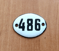 Enamel metal address number sign 486 apartment door plate white black