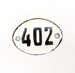 Small vintage soviet enamel metal door number sign 402