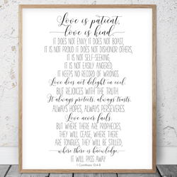 Love Is Patient Love Is Kind, 2 Corinthians 13:4-8, Bible Verse Printable Wall Art, Scripture Prints, Christian Gifts