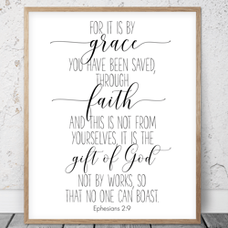 For It Is By Grace You Have Been Saved, Ephesians 2:9, Kid Bible Verses, Printable Wall Art, Scripture Prints, Christian