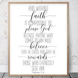 And Without Faith It Is Impossible To Please God, Hebrews 11:6, Kid Bible Verses, Printable Wall Art, Scripture Prints
