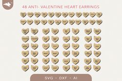 Funny heart earrings svg, Anti-Valentines Day earrings svg laser files