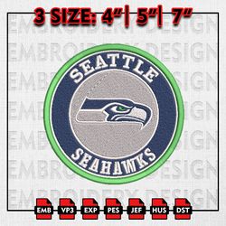 NFL Seattle Seahawks Logo embroidery Files, NFL teams Embroidery Designs, NFL Logo, Machine Embroidery, Instant Download