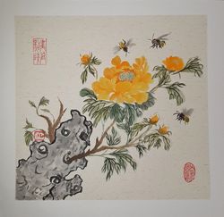 Yellow Peonies and Bees
