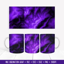Black Purple Mug Sublimation Design. Marble Texture Mug Wrap