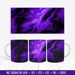Abstract Mug Sublimation Design. Black Purple Mug Wrap