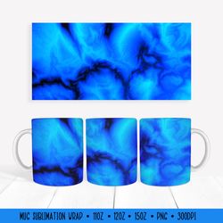 Ocean Blue Mug Sublimation Design. Marble Texture Mug Wrap