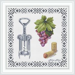 Cross stitch pattern panel kitchen Grape corkscrew wine corks still life frame counted crossstitch patterns Download PDF