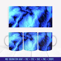 Winter Blue Mug Sublimation Wrap Marble Texture Mug Design