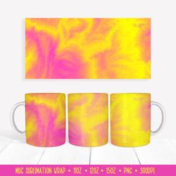Bright Pink Yellow Mug Sublimation Wrap. Abstract Mug Design