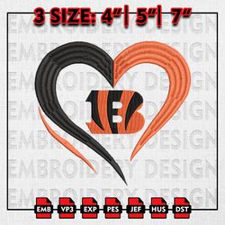 NFL Cincinnati Bengals Logo Heart Embroidery Files, NFL teams Embroidery Designs, Machine Embroidery, Instant Download