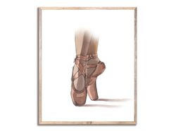Pointe Painting Ballet Watercolor Art Print Ballerina Legs Poster Neutral Beige and Brown Wall Decor