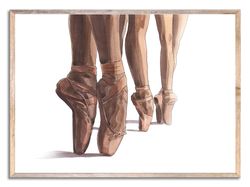 Ballet Painting Pointe Watercolor Art Print Ballerina Wall Art Beautiful Legs Poster Neutral Beige and Brown Wall Decor