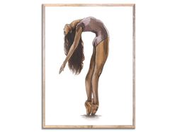 Ballerina Print Ballet Dancer Art Woman Figurative Watercolor Painting Neutral Beige and Brown Wall Decor
