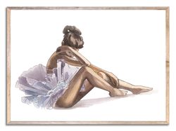 Ballerina Watercolor Art Print Ballet Dancer Painting Woman Figurative Wall Art Neutral Beige and Purple Wall Decor