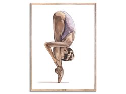 Ballerina Art Ballerina Poses Painting Ballet Dancer Watercolor Art Print Woman Figure Neutral Beige and Purple