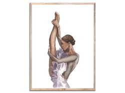 Ballerina Wall Art Ballet Dancer Painting Woman Figurative Watercolor Art Print Neutral Beige and Purple