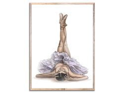 Ballerina Wall Art Ballet Dancer Watercolor Painting Beautiful Legs Art Print Neutral Beige and Purple