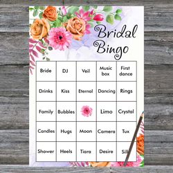 Bridal Shower Bingo Cards,Floral Bridal Bingo Cards,Flowers Bridal,Bingo Cards,60 Printable Bridal Shower Bingo-60