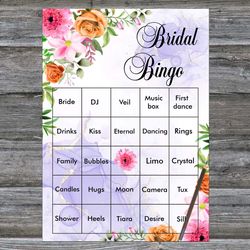 Bridal Shower Bingo Cards,Pink Floral Bridal Bingo Cards,Flowers Bridal Bingo Cards,60 Printable Bridal Shower Bingo-61