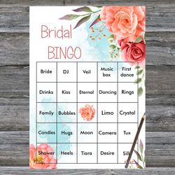Bridal Shower Bingo Cards,Floral Bridal Bingo Cards,Pink Flowers Bridal Bingo Cards,60 Printable Bridal Shower Bingo-62