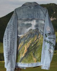 Painted jean jacket, custom denim jacket, painted denim, custom jean jacket, hand painted denim, hand painted jean