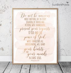 Do Not Be Anxious About Anything, Philippians 4:6, Nursery Bible Verses, Printable Art, Scripture Prints, Christian Gift