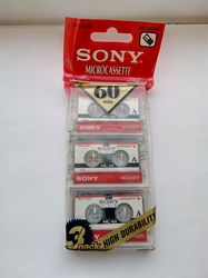 New sealed Sony MC-60 3 pack microcassette 60 minutes vintage cassette lifelike voice reproduction