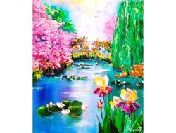 Water Lily Painting Original Oil  Painting Lotus Impasto Flower Wall Art Pond Painting Garden Artwork Lily Art 24 by 20