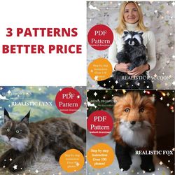 Raccoon, Lynx and fox sewing pattern plush toy | instruction how to sew | Stuffed Animal Sewing Tutorial | Plush pattern