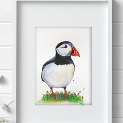 Puffin watercolor 8x11 inch original watercolor bird painting art home decor by Anne Gorywine