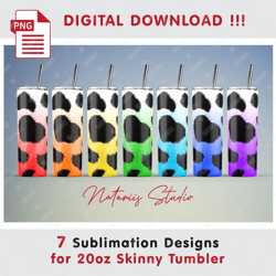7 Cow Print Sublimation Patterns - 20oz SKINNY TUMBLER - Full tumbler wrap