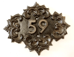 Old fashioned address number sign 59 cast iron address plaque vintage