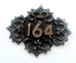 Cast iron address number sign 164 apt door plaque vintage