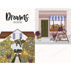 Flower Market Clipart | Spring House Illustration