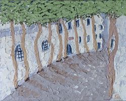 Southern Cities Oil Painting Original Art Old Streets Wall Art Vine Bushes Spain Houses Impasto 9.7" x 12"