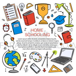 HOME SCHOOLING Vector Set Of Elements For Online Education
