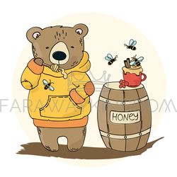 honey bear cartoon dessert animal vector illustration set