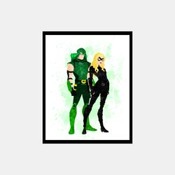 Green Arrow Black Canary DC Comic Superheroes Art Print Digital Files decor nursery room watercolor