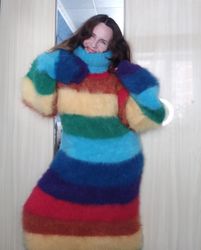 Rainbow long mohair sweater dress