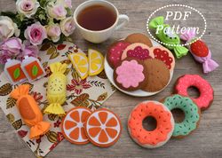 Sweets Set for pretend play Felt PDF Pattern, Tea Party Toy food