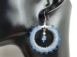 Ring earrings with blue beads drops large fashionable earrings