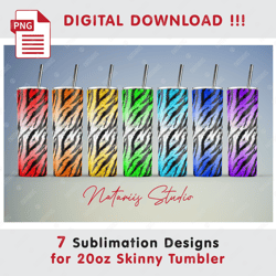 7 Tiger Print Sublimation Patterns - 20oz SKINNY TUMBLER - Full tumbler wrap