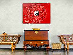 Yin Yang symbol red mandala Feng shui home decor Chineese style painting