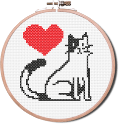 Cat with red heart mini cross stitch pattern pdf instant download counted chart crossstitch