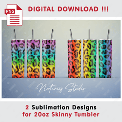 2 Leopard Print Sublimation Patterns - 20oz SKINNY TUMBLER - Full tumbler wrap
