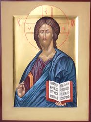 Icon of Jesus Christ the Pantocrator. Hand painted icon Lord orthodox icon original egg tempera on wood with Gold Leaf
