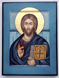 Icon Jesus Christ Pantocrator of Sinai, Hand painted icon Lord orthodox icon original egg tempera on wood with Gold Leaf